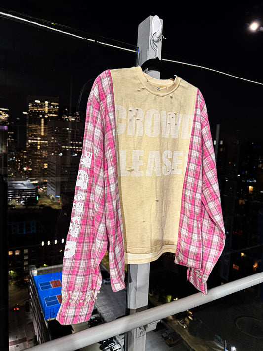 Pink distressed ‘Crowd Pleaser’ flannel
